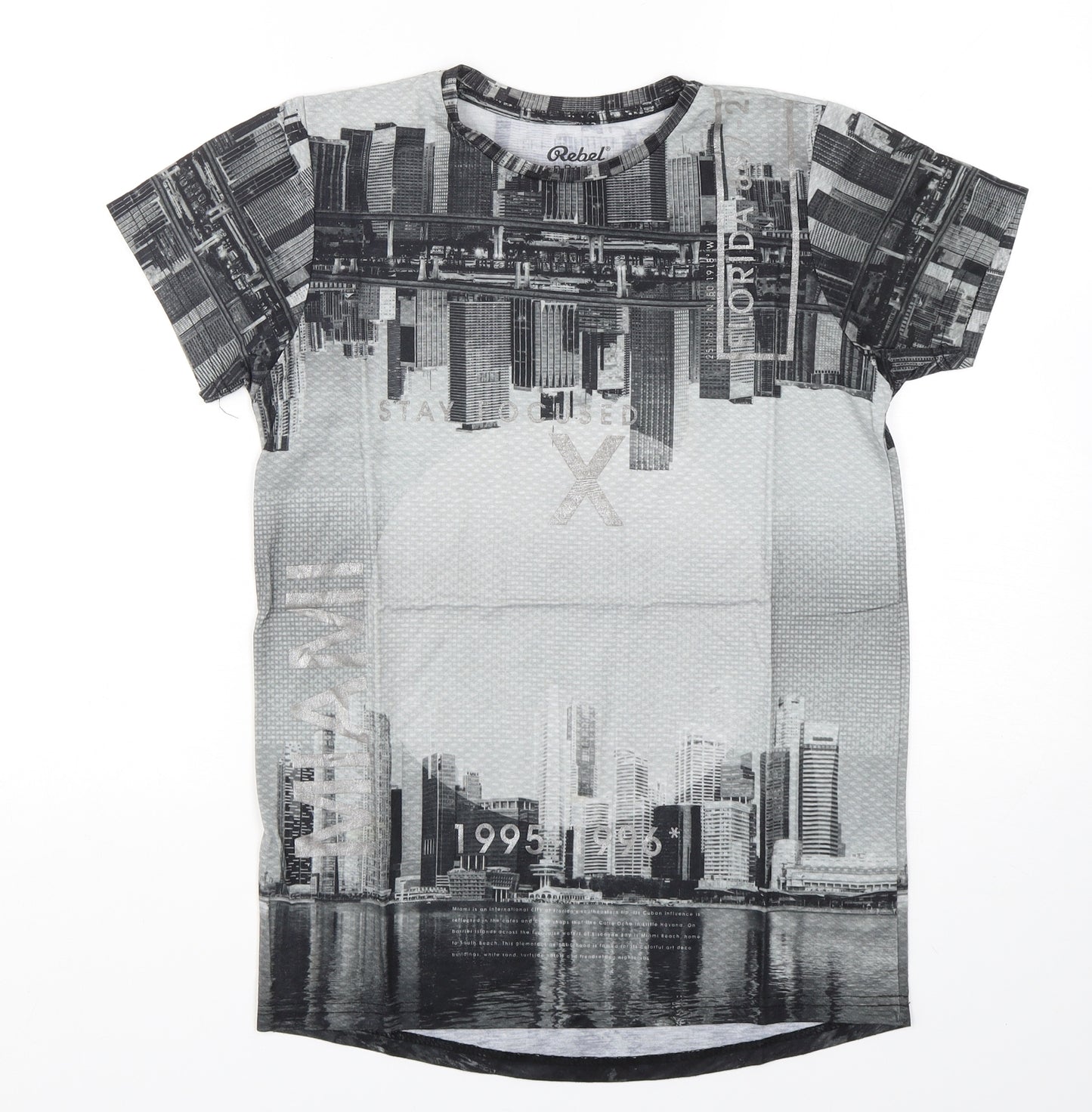 Rebel Boys Grey  Polyester Basic T-Shirt Size 12-13 Years Round Neck Pullover