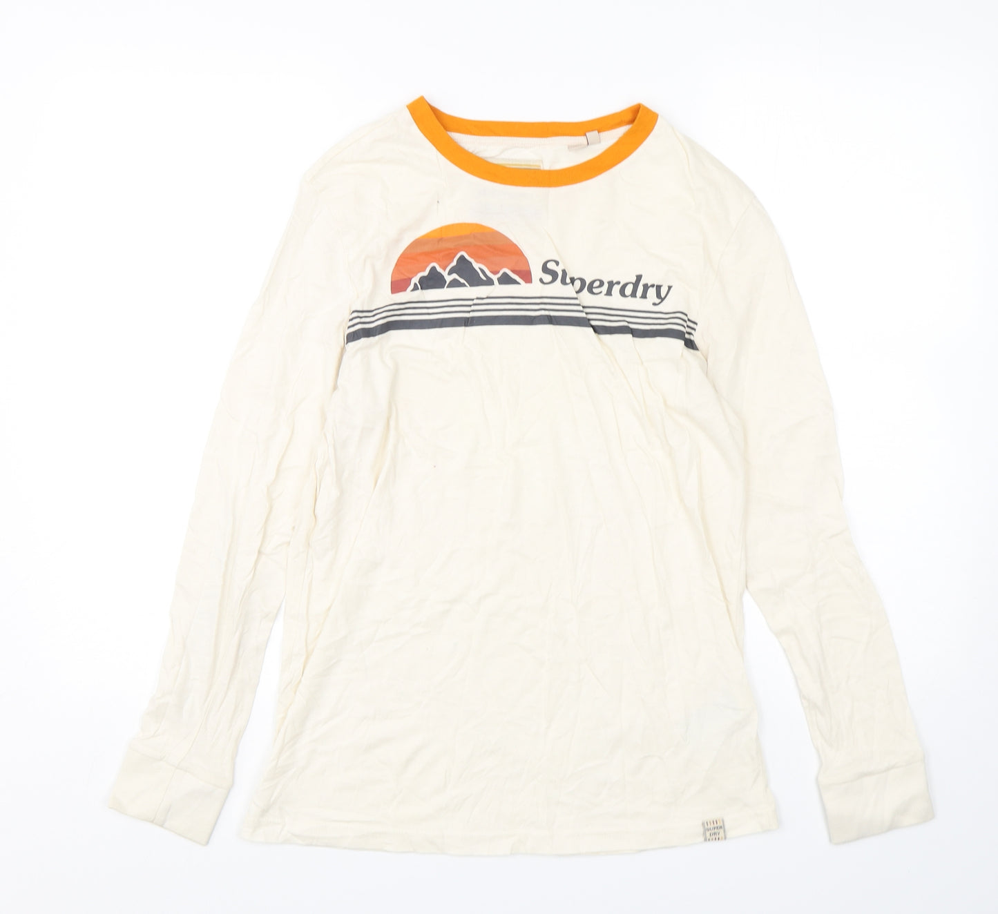Superdry Womens Beige  Cotton Basic T-Shirt Size 8 Round Neck