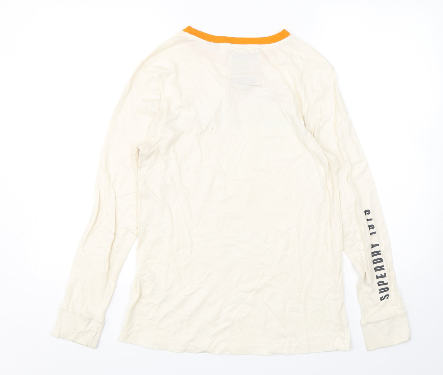 Superdry Womens Beige  Cotton Basic T-Shirt Size 8 Round Neck