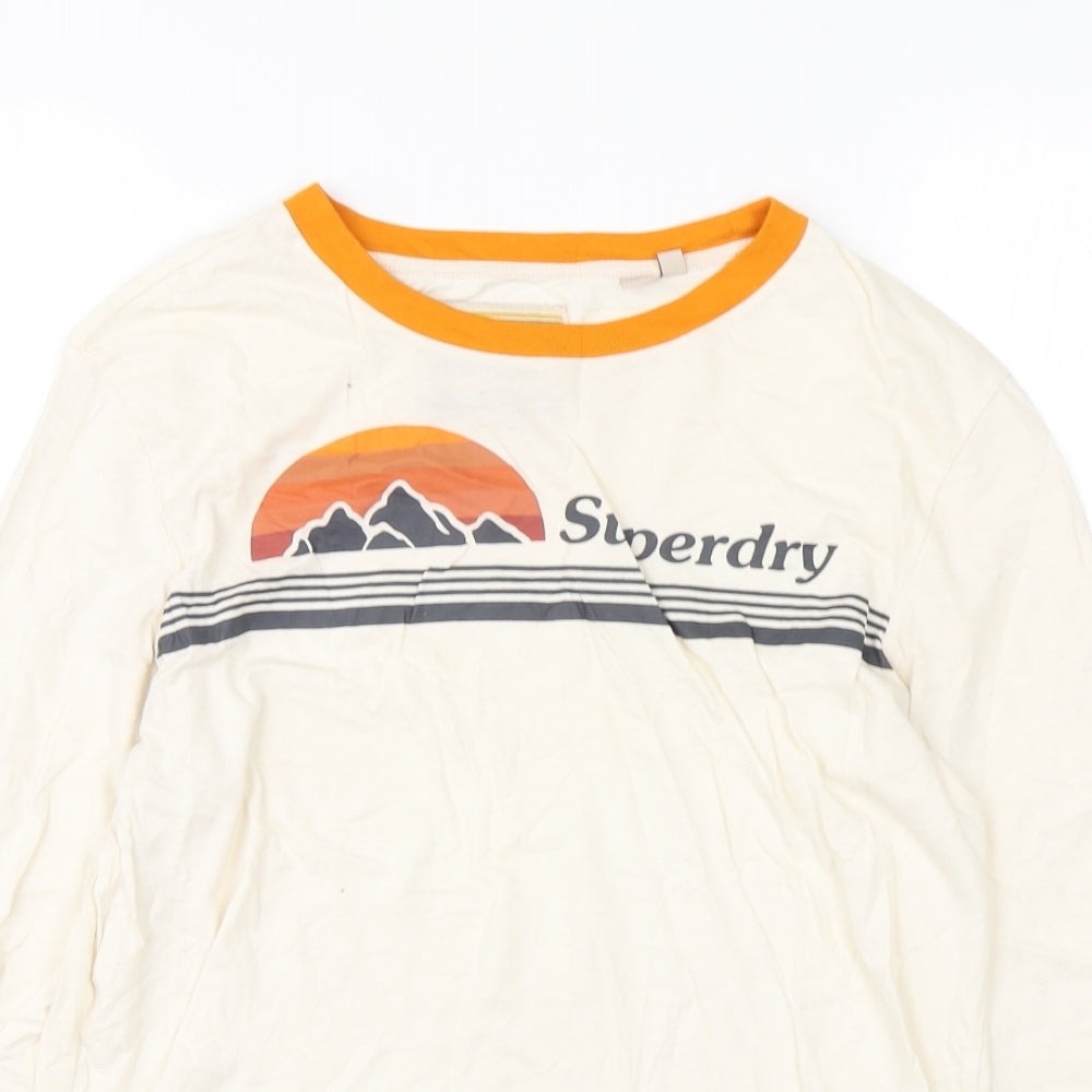 Superdry Womens Beige  Cotton Basic T-Shirt Size 8 Round Neck