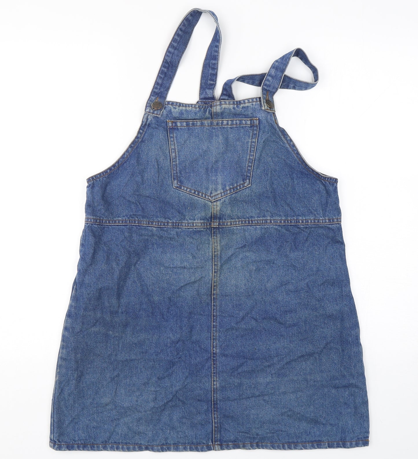 New Look Womens Blue  Cotton Pinafore/Dungaree Dress  Size 12  Square Neck Pullover