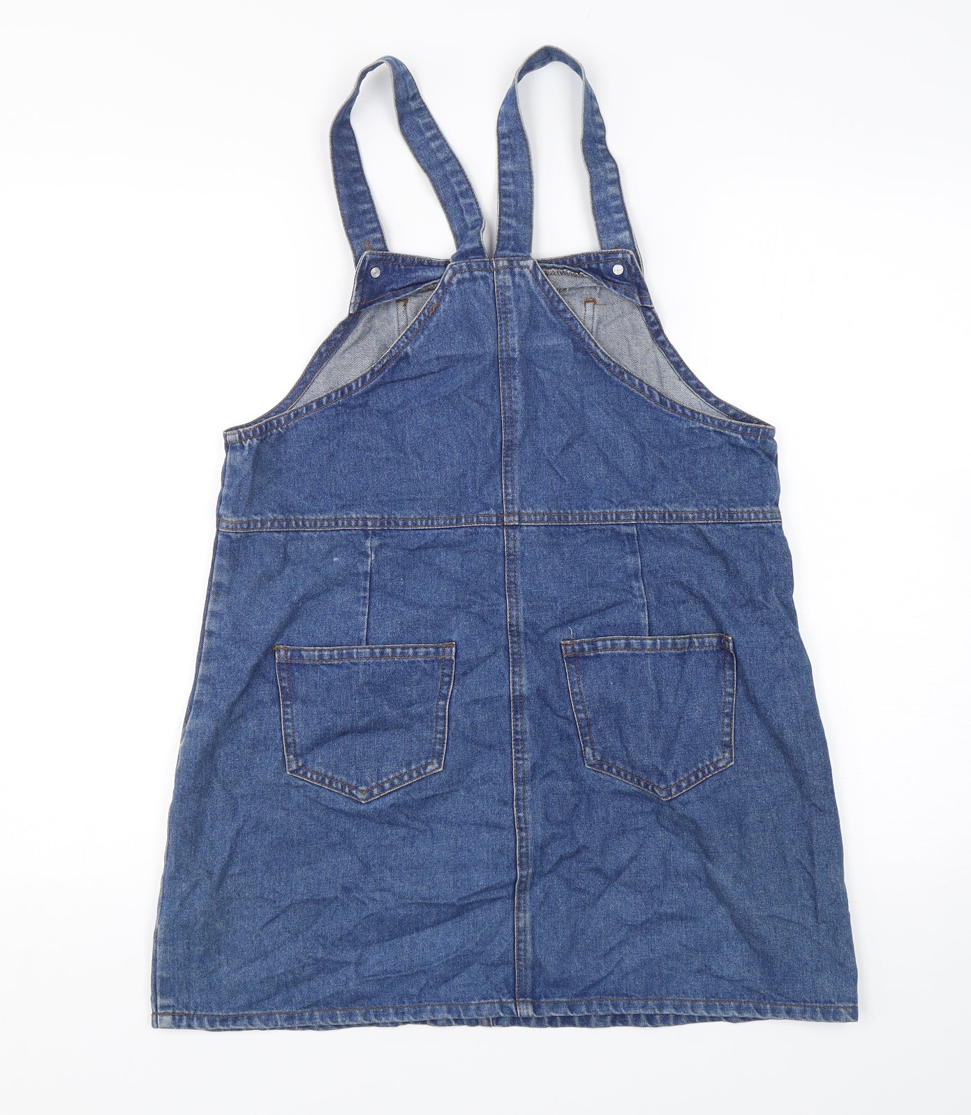 New Look Womens Blue  Cotton Pinafore/Dungaree Dress  Size 12  Square Neck Pullover