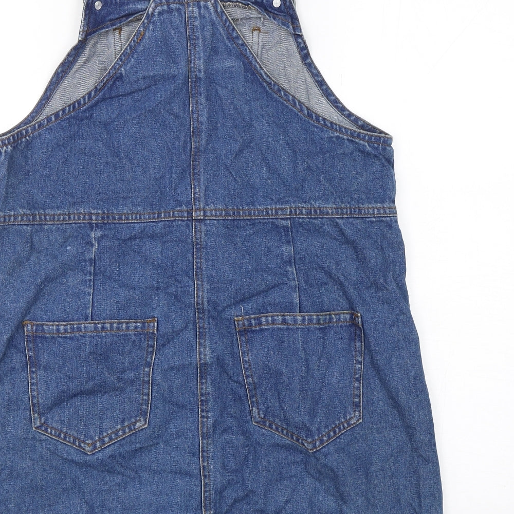 New Look Womens Blue  Cotton Pinafore/Dungaree Dress  Size 12  Square Neck Pullover