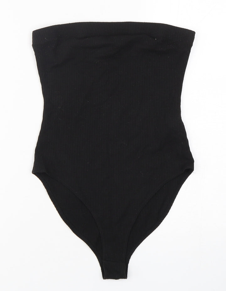 FOREVER 21 Womens Black Polyester Bodysuit One-Piece Size S Snap