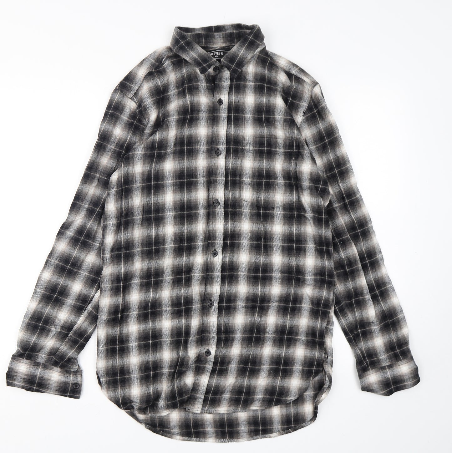 FOREVER 21 Mens Green Plaid Cotton  Button-Up Size XS Collared Button