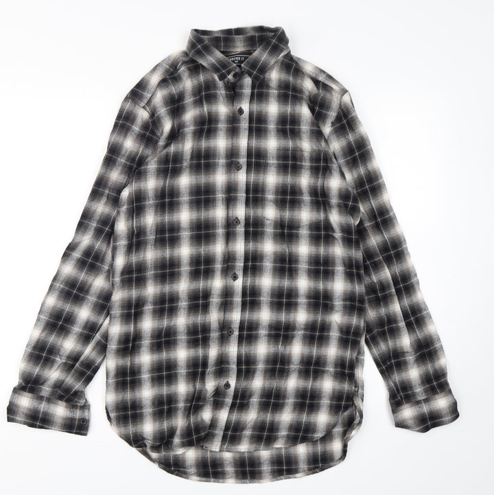 FOREVER 21 Mens Green Plaid Cotton  Button-Up Size XS Collared Button