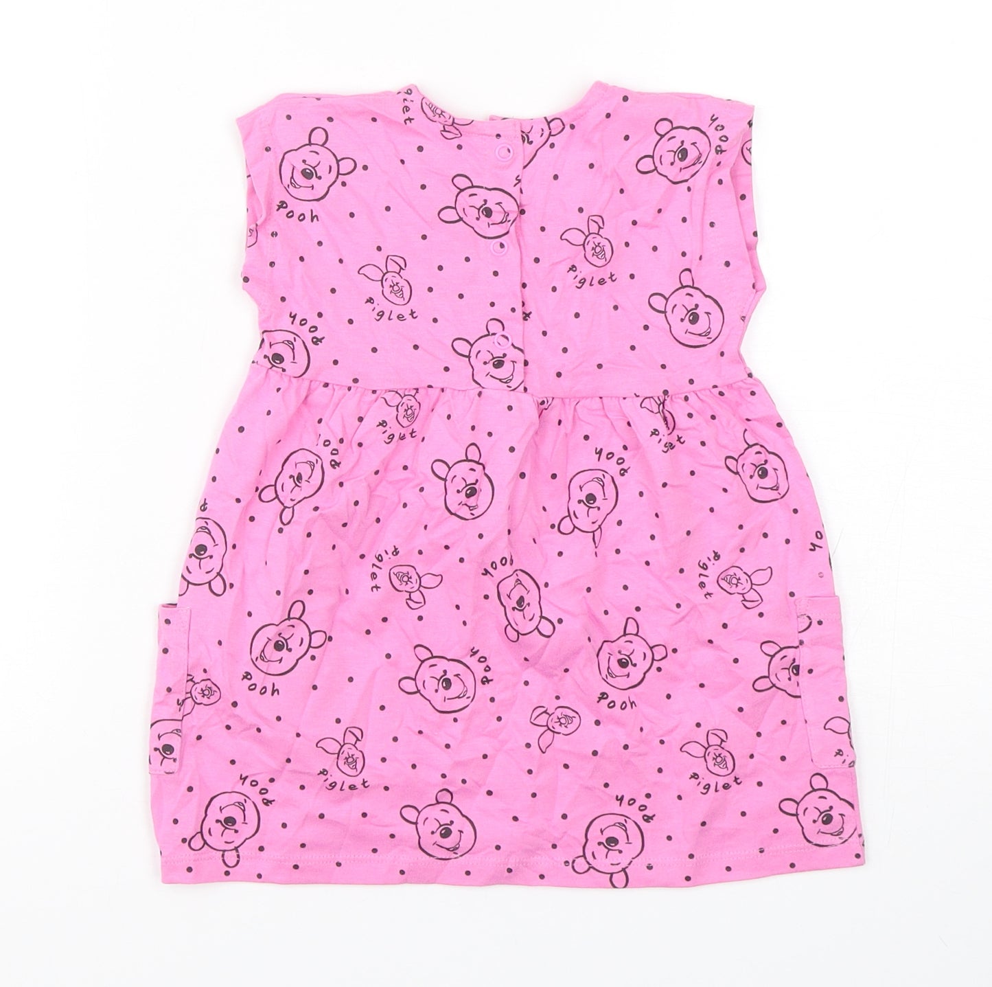George Girls Pink Polka Dot Cotton A-Line  Size 9-12 Months  Roll Neck Snap - winnie the pooh