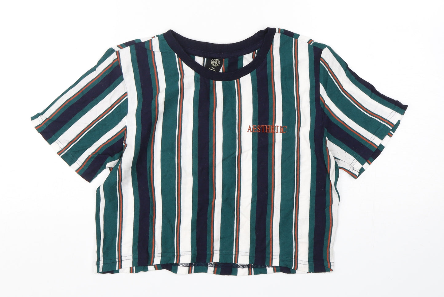 Urban Outfitters  Womens Multicoloured Striped Cotton Cropped T-Shirt Size S Round Neck