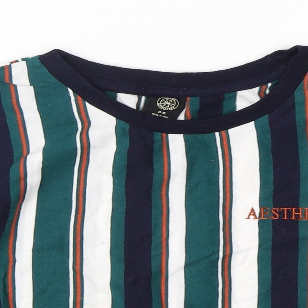 Urban Outfitters  Womens Multicoloured Striped Cotton Cropped T-Shirt Size S Round Neck