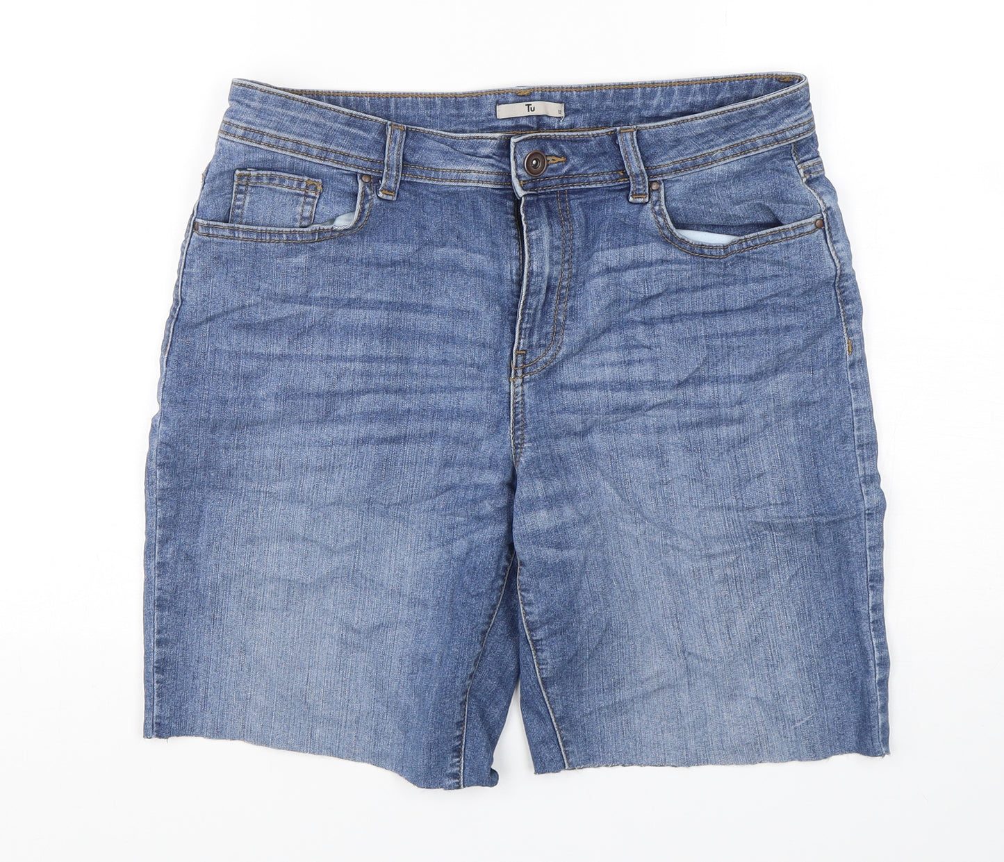 TU Womens Blue  Cotton Cut-Off Shorts Size 12 L8 in Regular