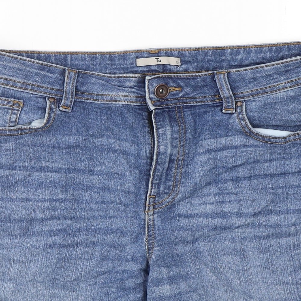 TU Womens Blue  Cotton Cut-Off Shorts Size 12 L8 in Regular