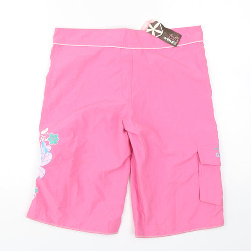Animal  Girls Pink Floral Polyester Bermuda Shorts Size L  Regular Drawstring - Swim Shorts