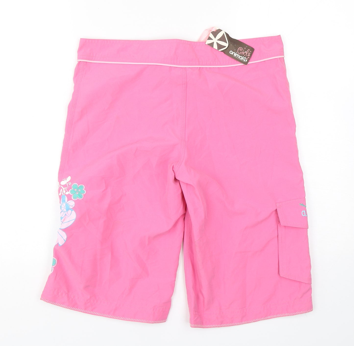 Animal  Girls Pink Floral Polyester Bermuda Shorts Size L  Regular Drawstring - Swim Shorts