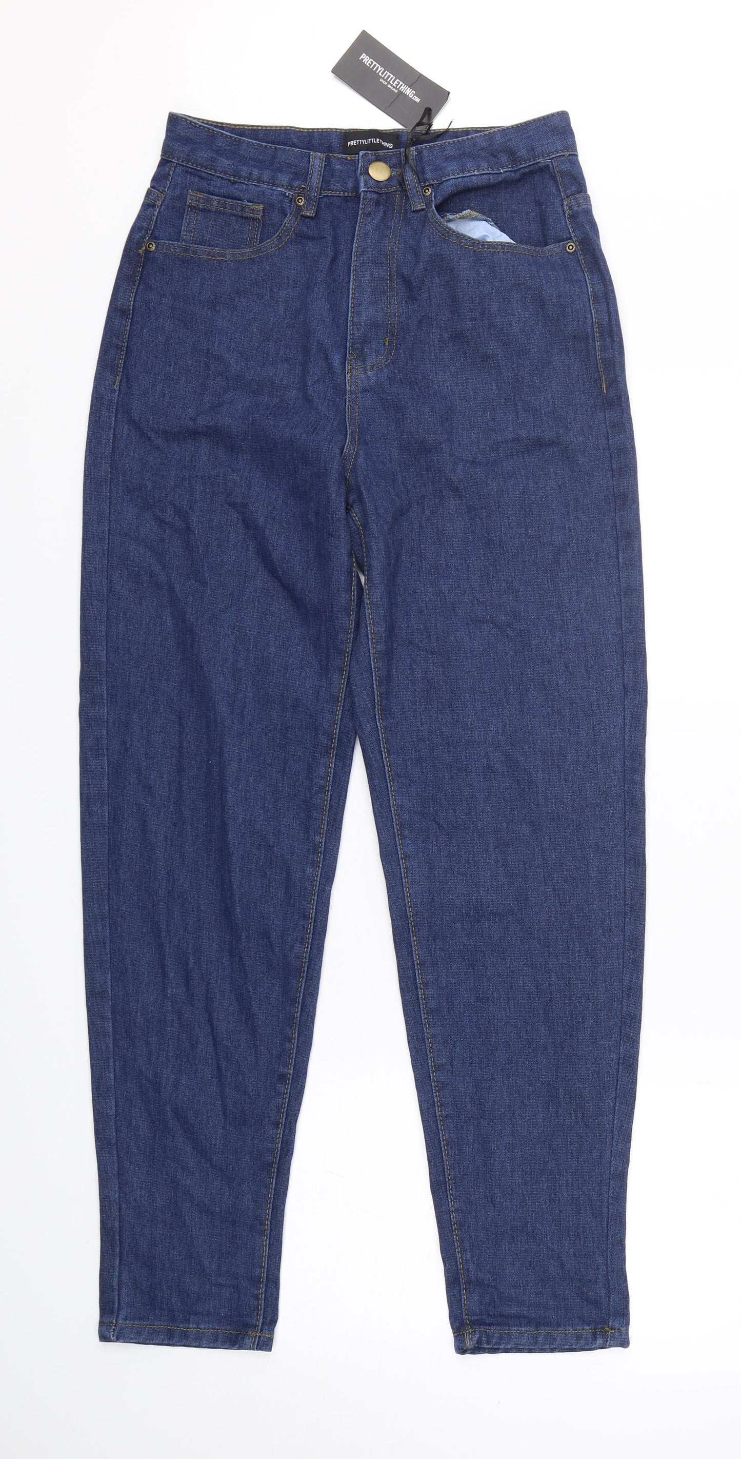 PRETTYLITTLETHING Womens Blue  Cotton Mom Jeans Size 8 L30 in Regular