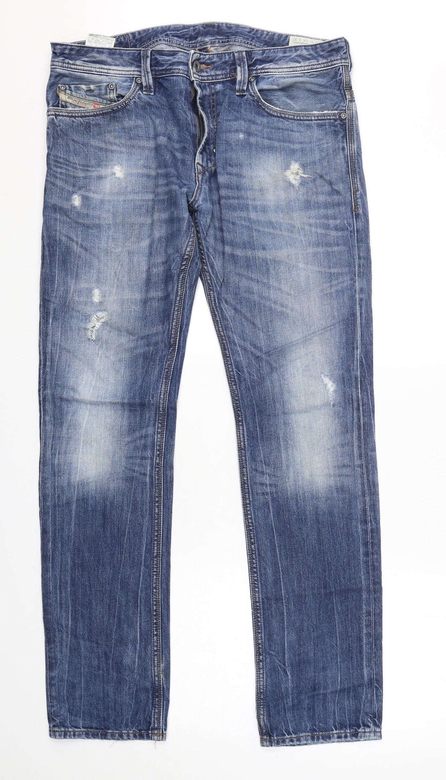 Diesel  Mens Blue  Cotton Straight Jeans Size 34 L32 in Regular