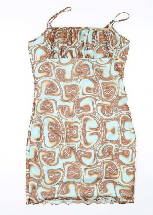 Front view of SHEIN women’s multicoloured geometric polyester mini, size UK 10, square neck pullover