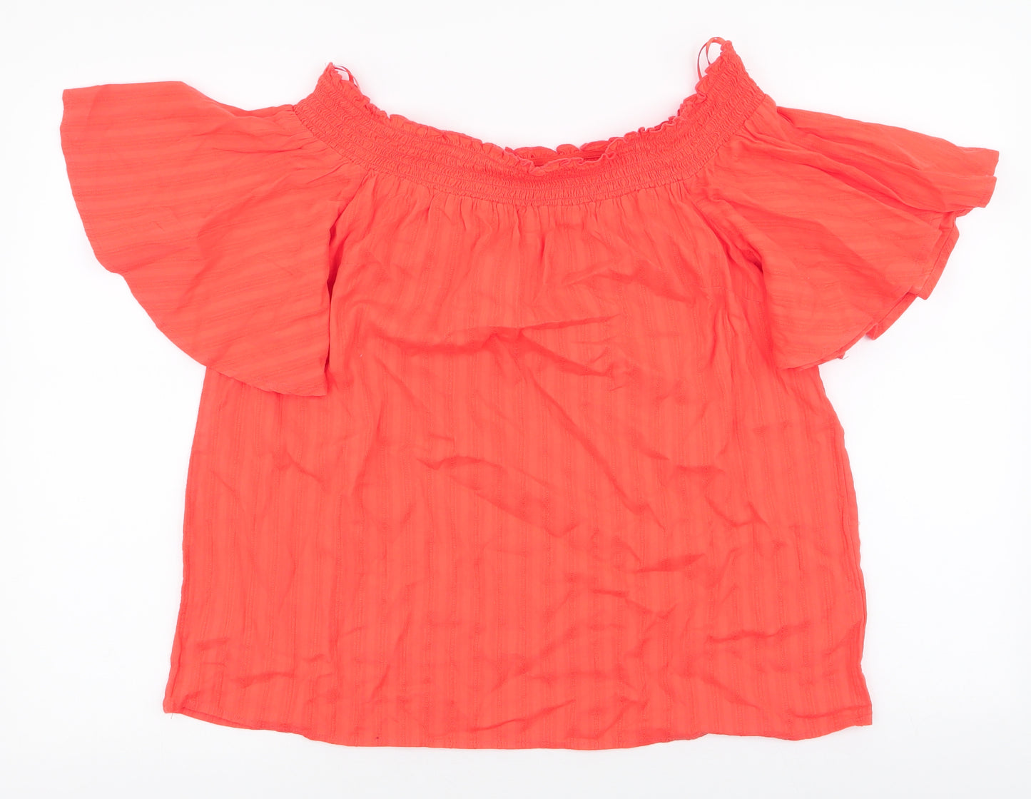F&F Womens Orange  100% Cotton Jersey Blouse Size 14 Off the Shoulder