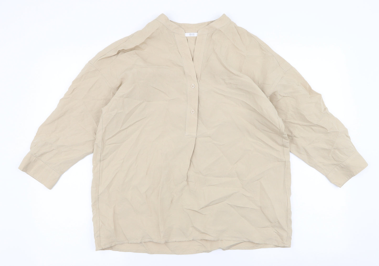 Uniqlo Womens Beige  Viscose Basic Blouse Size XS Henley