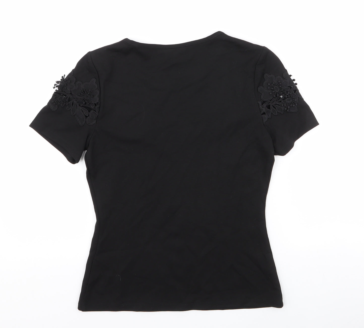 Pregis Womens Black Floral Viscose Jersey T-Shirt Size XS Round Neck