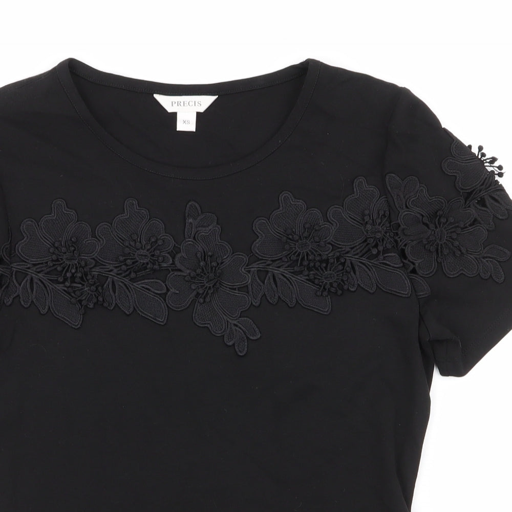 Pregis Womens Black Floral Viscose Jersey T-Shirt Size XS Round Neck