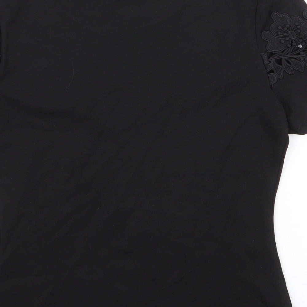 Pregis Womens Black Floral Viscose Jersey T-Shirt Size XS Round Neck