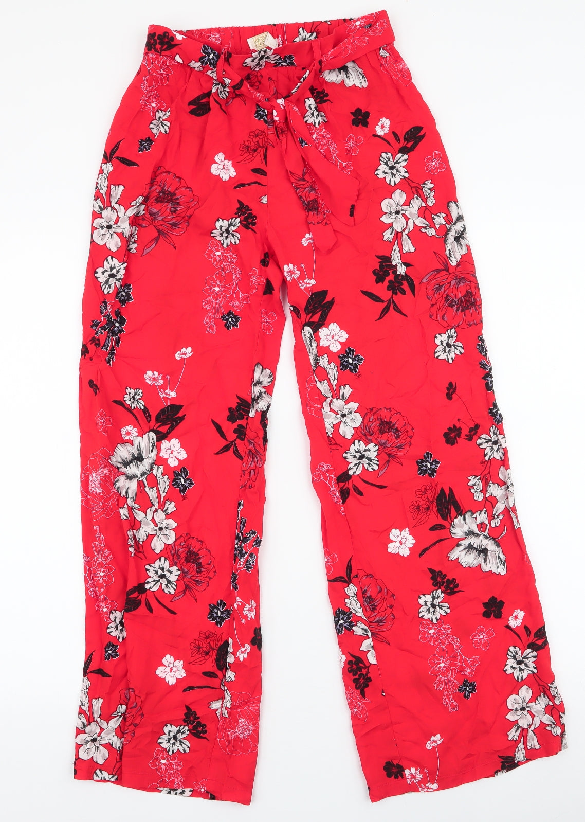 Lipsy Girls Red Floral 100% Viscose Dress Pants Trousers Size 13 Years  Regular Drawstring