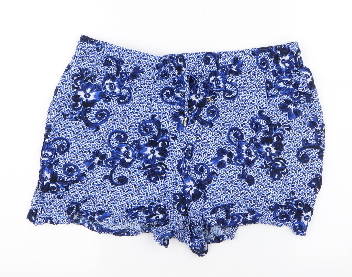 Papaya Womens Blue Floral 100% Viscose Sweat Shorts Size 14 L3 in Regular Drawstring
