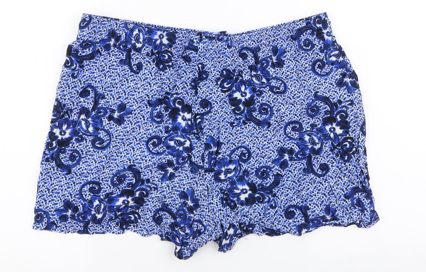 Papaya Womens Blue Floral 100% Viscose Sweat Shorts Size 14 L3 in Regular Drawstring