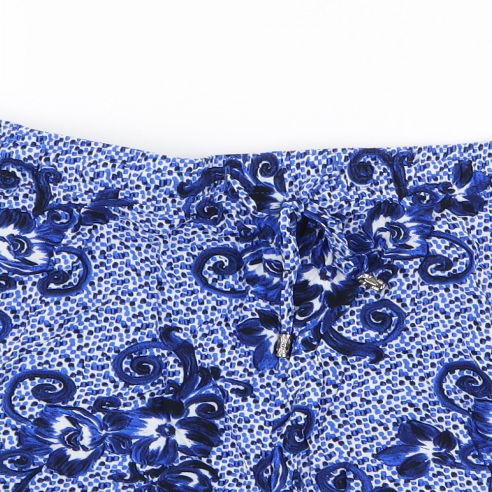 Papaya Womens Blue Floral 100% Viscose Sweat Shorts Size 14 L3 in Regular Drawstring