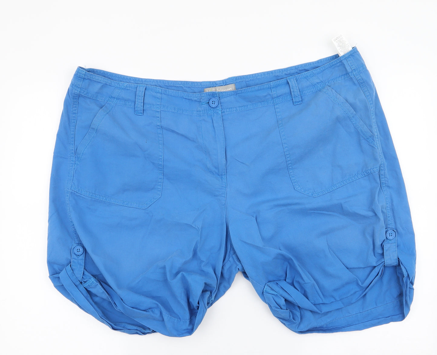 Marks and Spencer Womens Blue  100% Cotton Cargo Shorts Size 22 L9 in Regular Zip