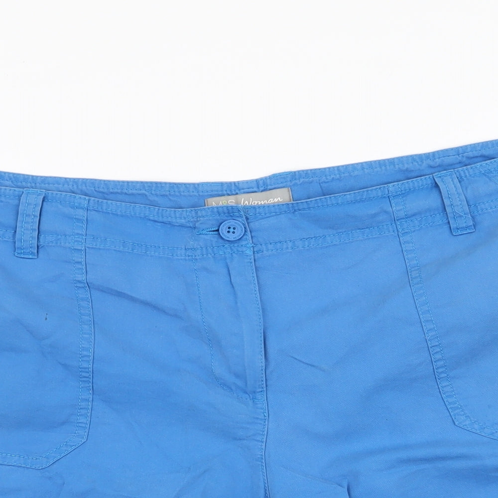 Marks and Spencer Womens Blue  100% Cotton Cargo Shorts Size 22 L9 in Regular Zip