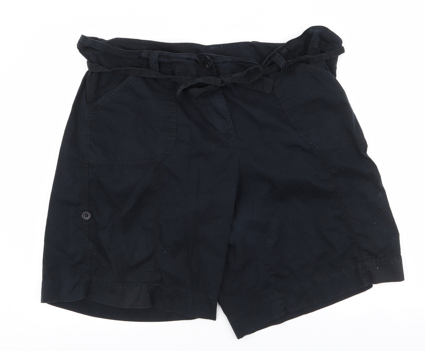 Marks and Spencer Womens Black  100% Cotton Cargo Shorts Size 22 L11 in Regular Zip