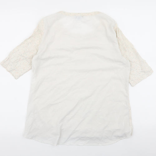 H&M Womens Ivory  Polyester Jersey Blouse Size M Round Neck - chiffon back
