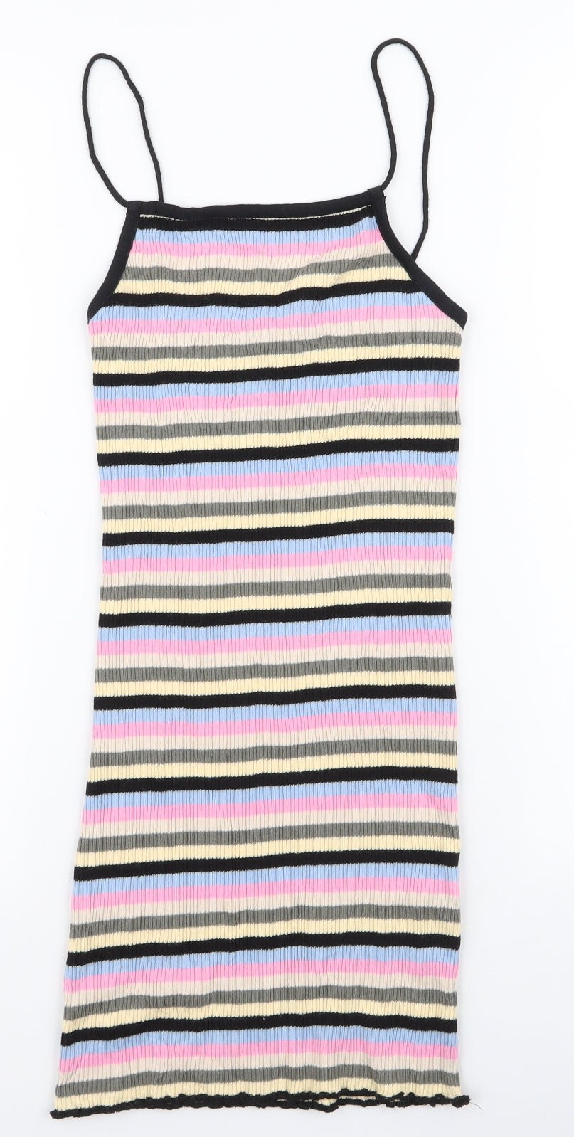 Topshop Womens Multicoloured Striped 100% Cotton Bodycon  Size 6  High Neck Pullover