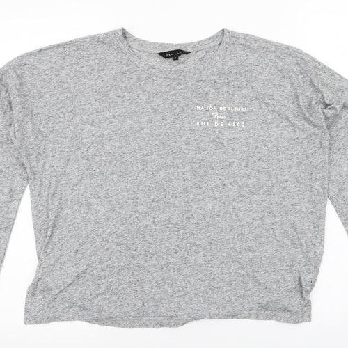 New Look Womens Grey Floral Polyester Jersey T-Shirt Size 8 Round Neck - Roses