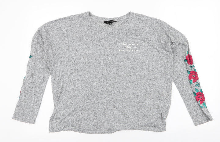 New Look Womens Grey Floral Polyester Jersey T-Shirt Size 8 Round Neck - Roses