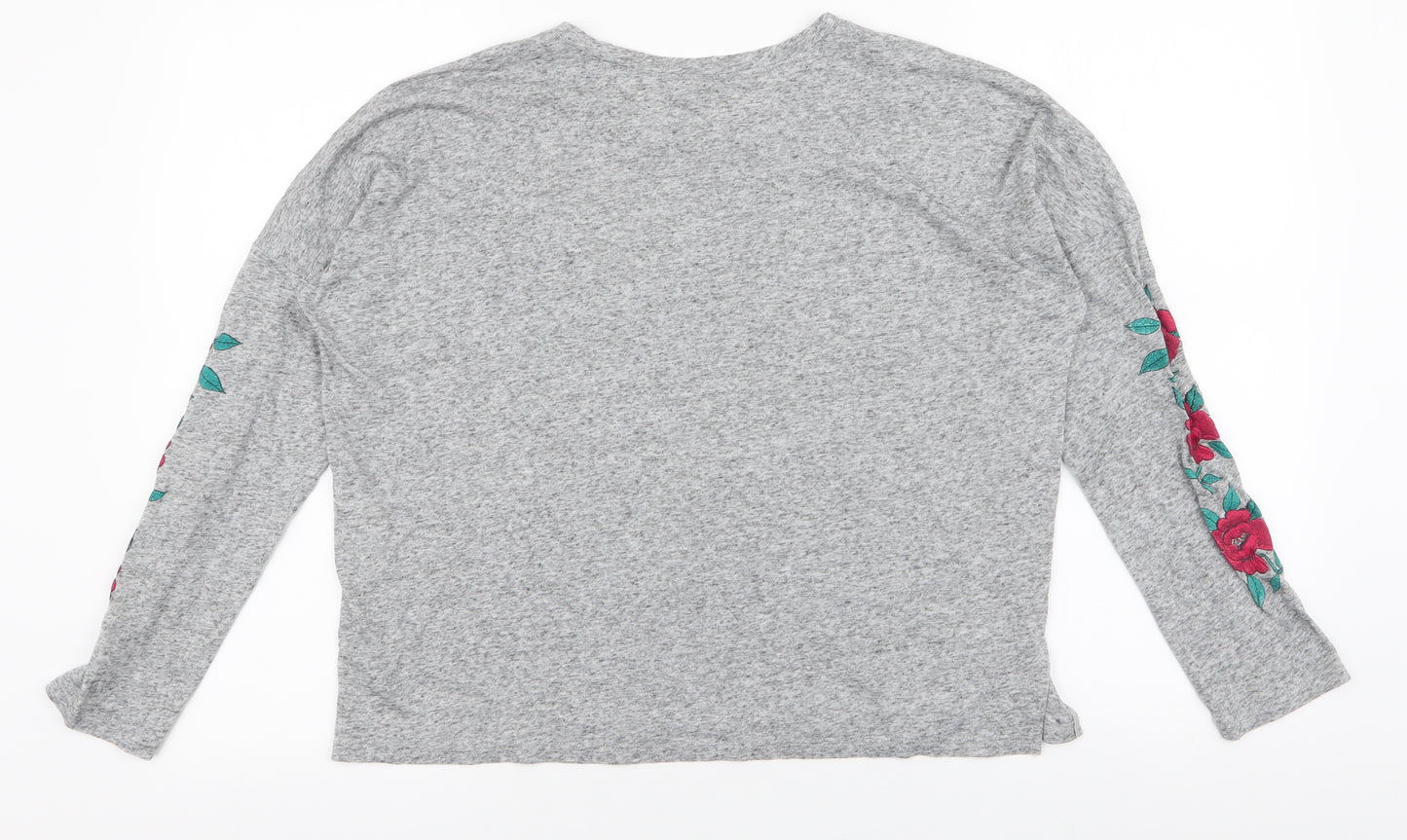 New Look Womens Grey Floral Polyester Jersey T-Shirt Size 8 Round Neck - Roses