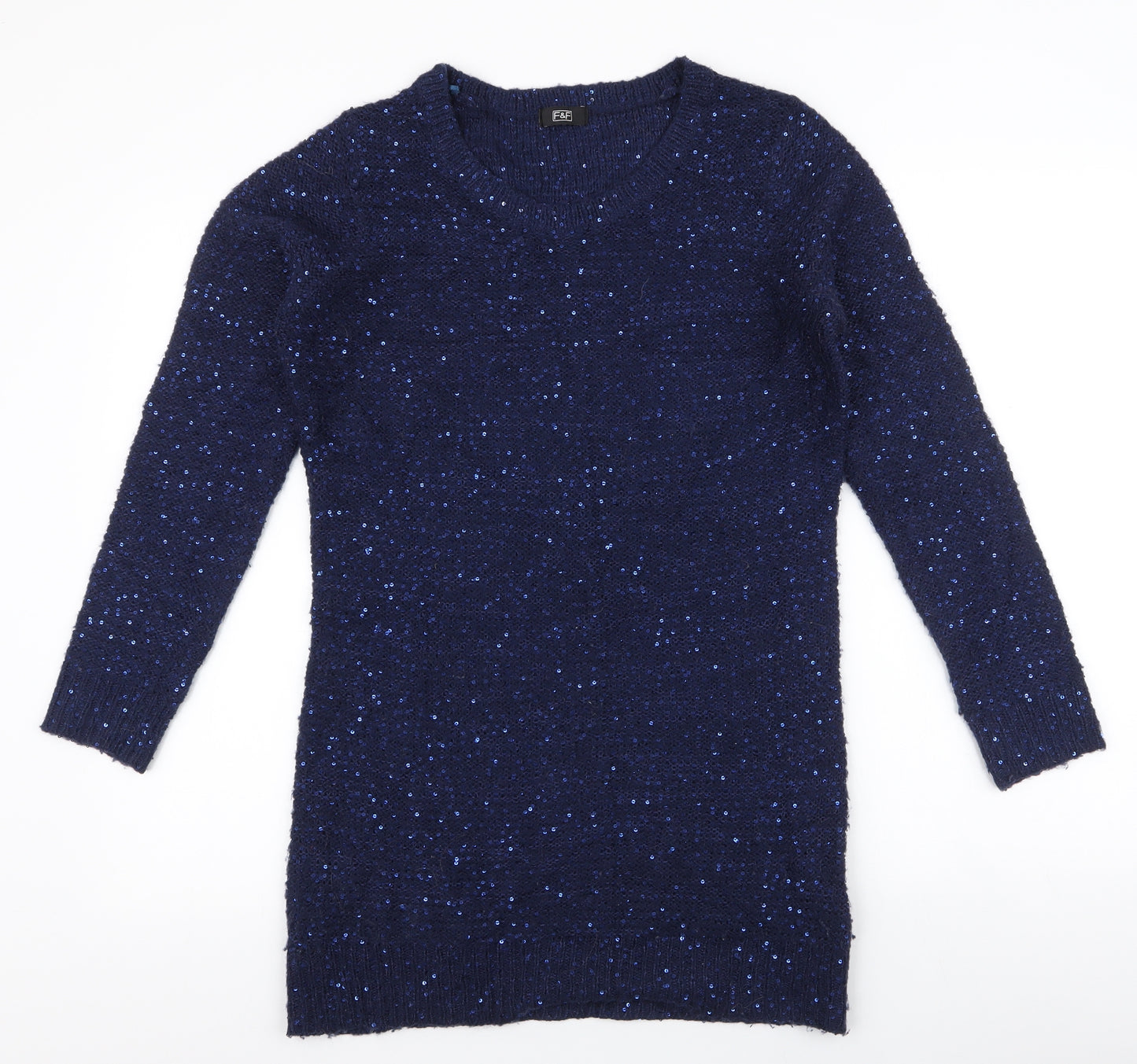 F&F Womens Blue Round Neck  Acrylic Pullover Jumper Size 10