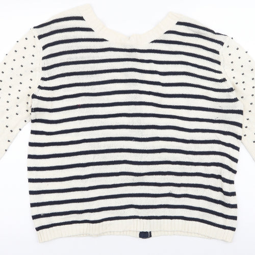 Preworn Womens White Round Neck Striped 100% Cotton Pullover Jumper Size XL