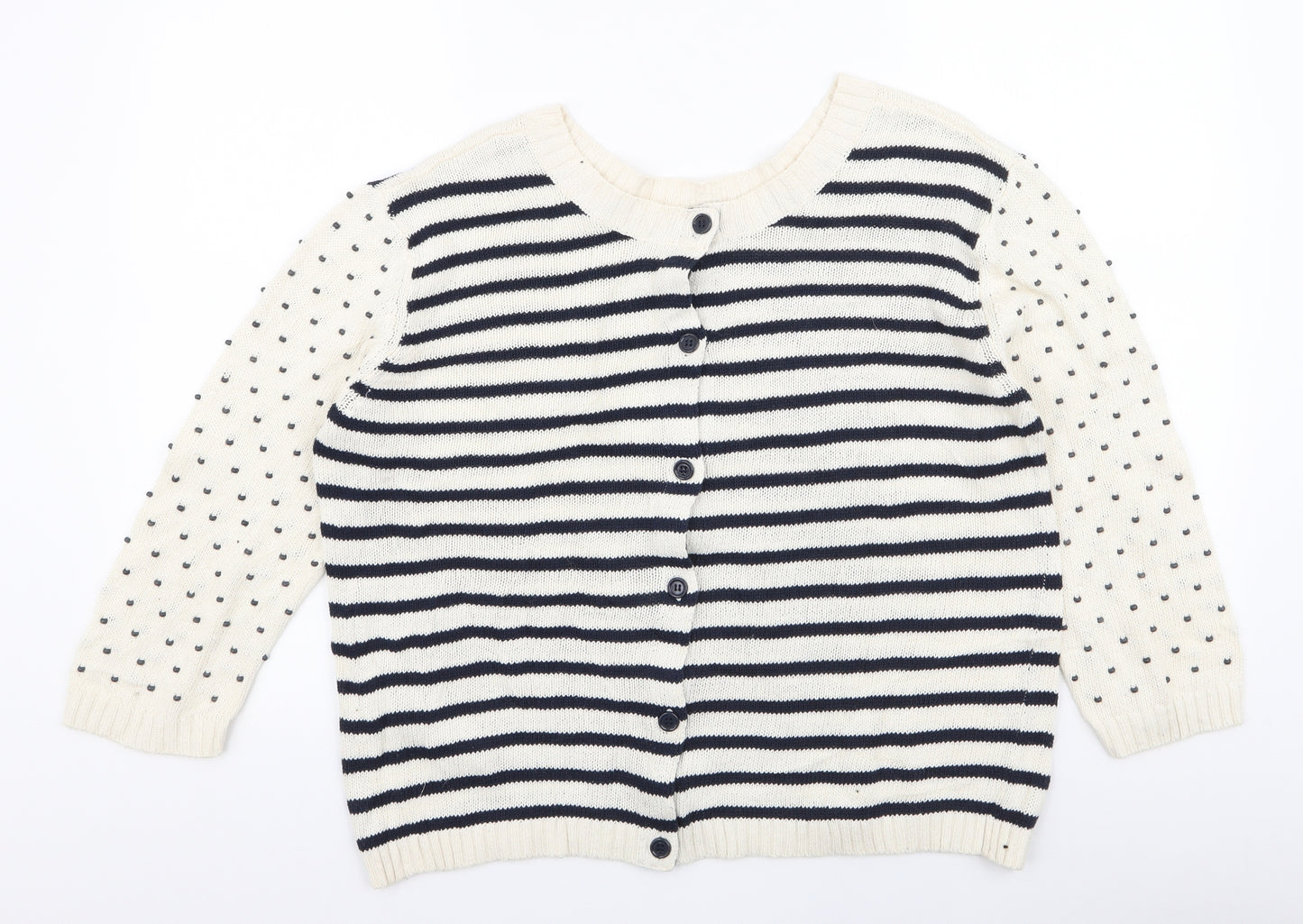 Preworn Womens White Round Neck Striped 100% Cotton Pullover Jumper Size XL