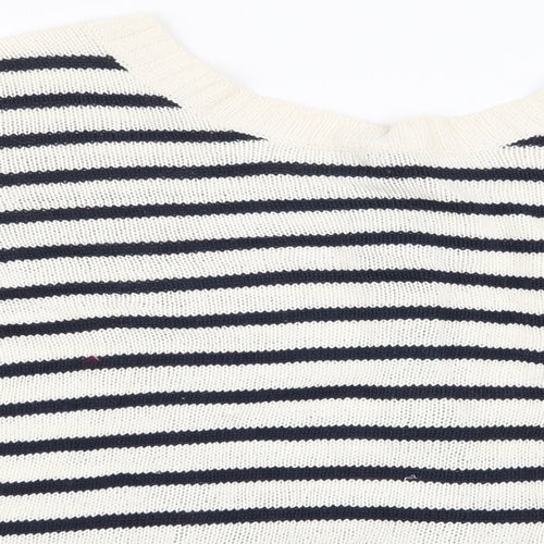 Preworn Womens White Round Neck Striped 100% Cotton Pullover Jumper Size XL