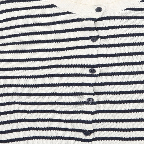 Preworn Womens White Round Neck Striped 100% Cotton Pullover Jumper Size XL
