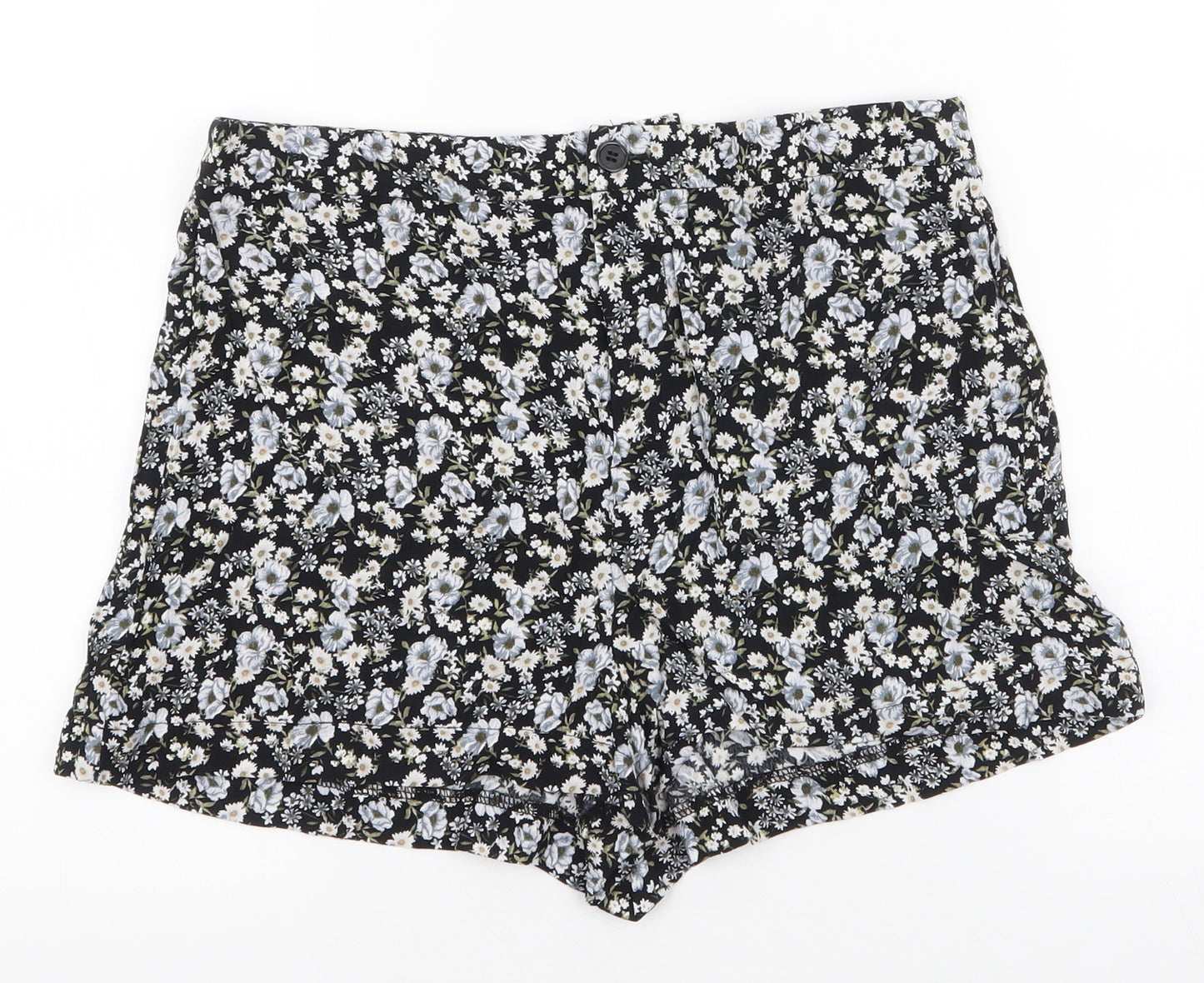 FOREVER 21 Womens Black Floral Polyester Hot Pants Shorts Size M L3 in Regular Zip