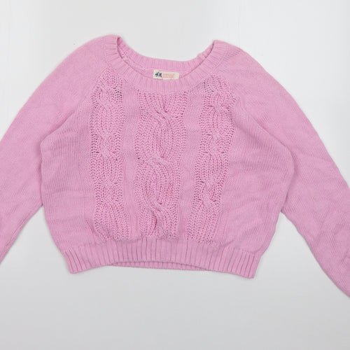 H&M Girls Pink Round Neck  Cotton Pullover Jumper Size 13-14 Years