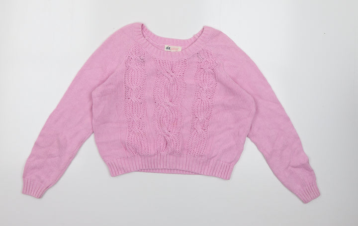 H&M Girls Pink Round Neck Cotton Pullover Jumper Size 13-14 Years