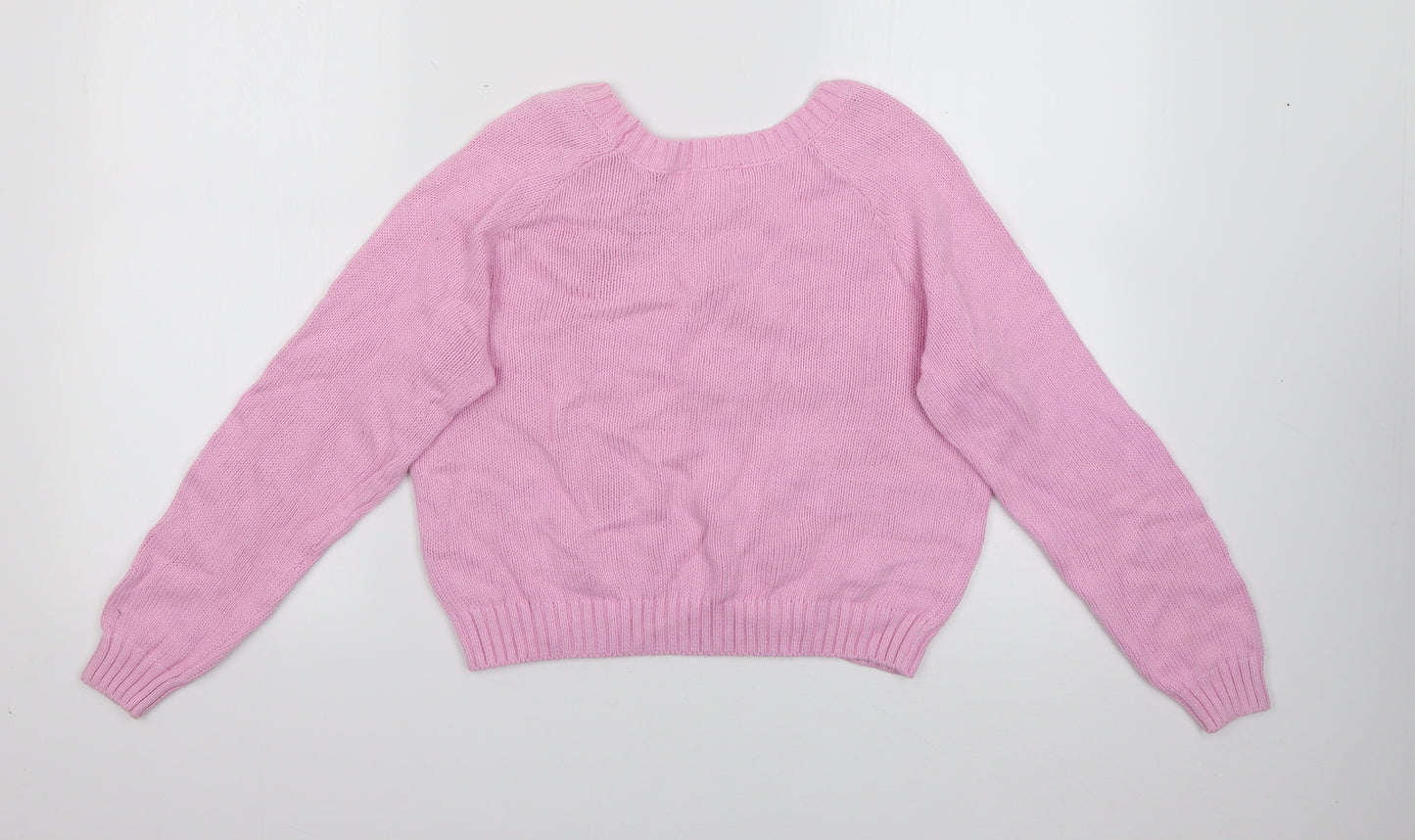 H&M Girls Pink Round Neck  Cotton Pullover Jumper Size 13-14 Years