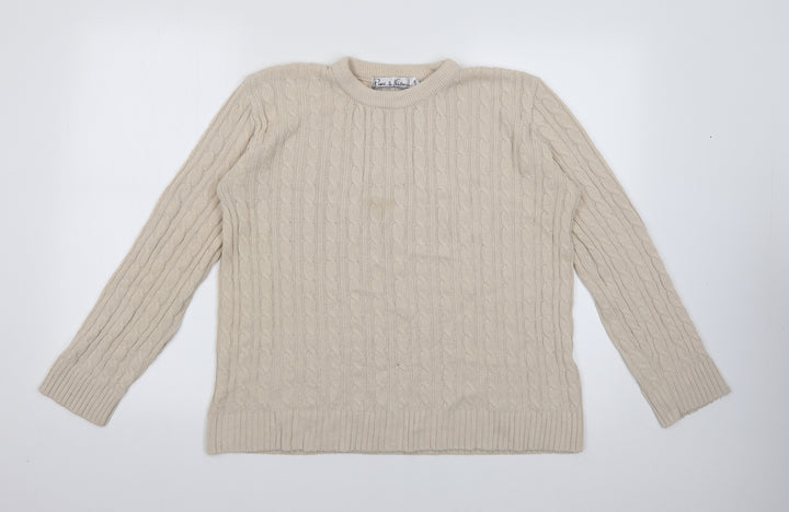 Pure & Natural Womens Beige Crew Neck  Acrylic Pullover Jumper Size L
