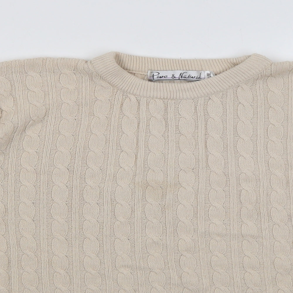 Pure & Natural Womens Beige Crew Neck  Acrylic Pullover Jumper Size L