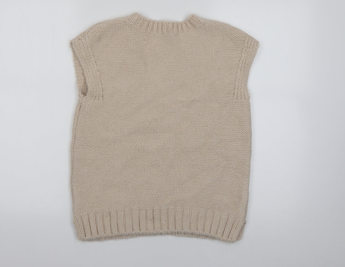 George Womens Beige V-Neck  Acrylic Pullover Jumper Size S