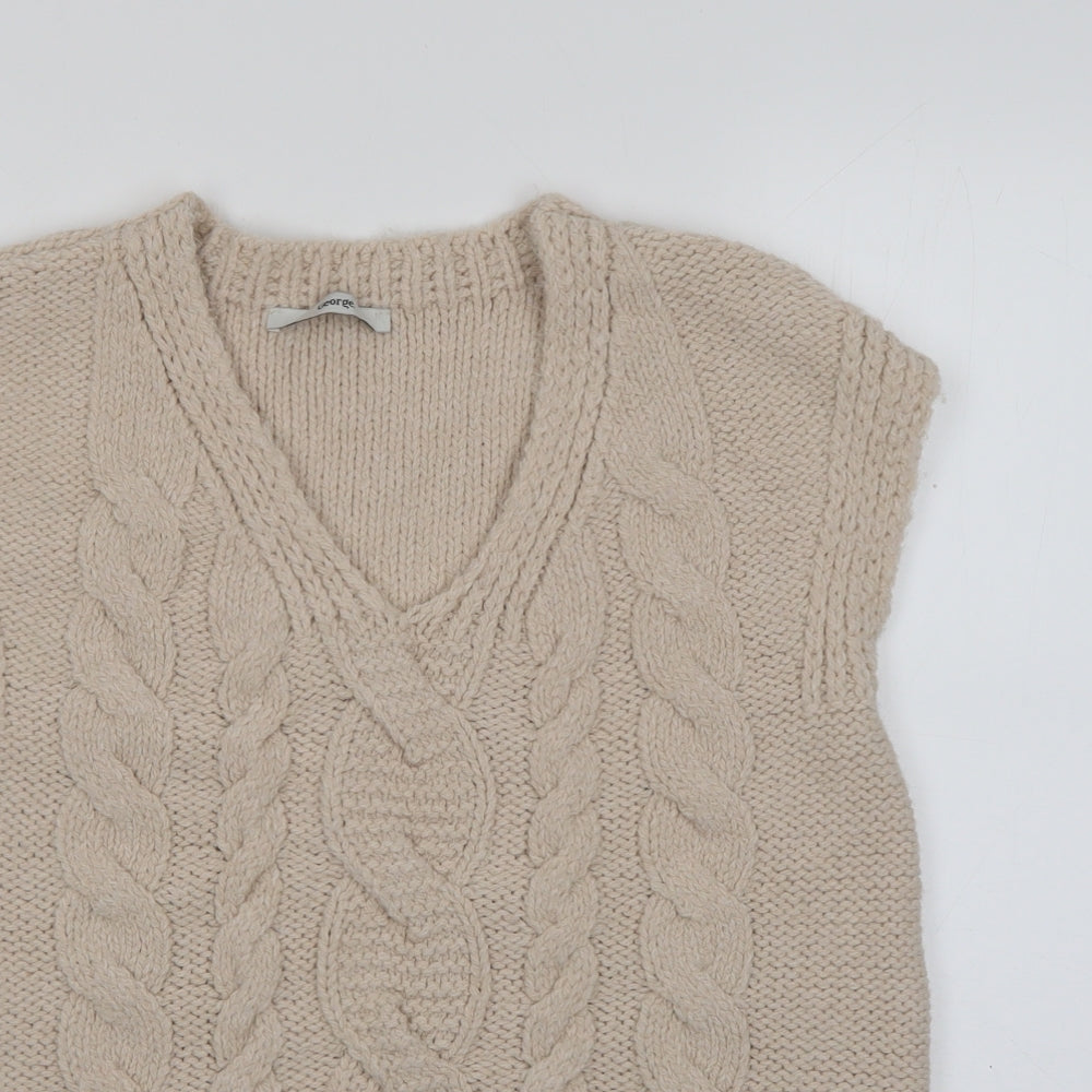 George Womens Beige V-Neck  Acrylic Pullover Jumper Size S
